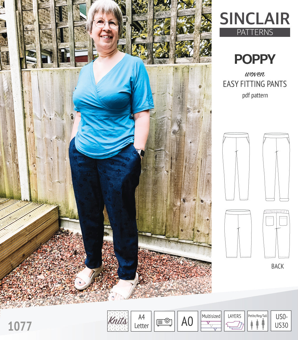 Poppy easy fitting pants for woven fabrics (PDF)