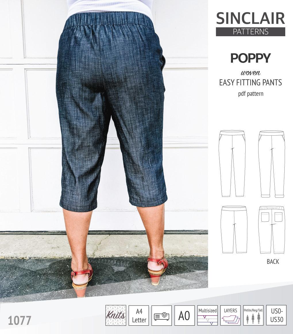 Poppy easy fitting pants for woven fabrics (PDF)