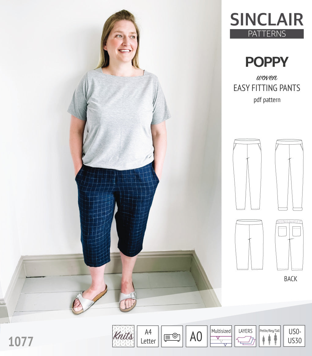 Poppy easy-fitting pants for woven fabrics (PDF)