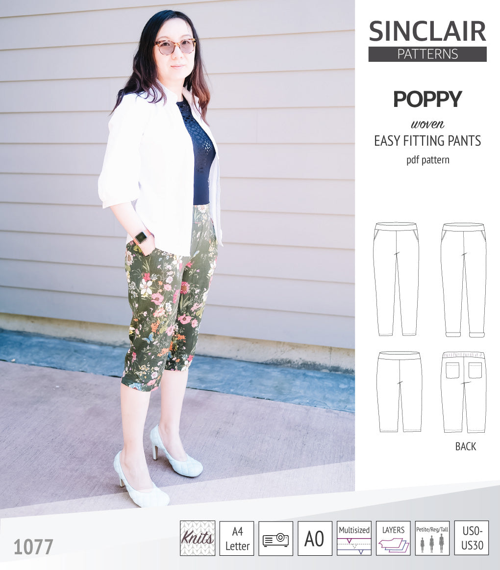 Poppy easy fitting pants for woven fabrics (PDF)