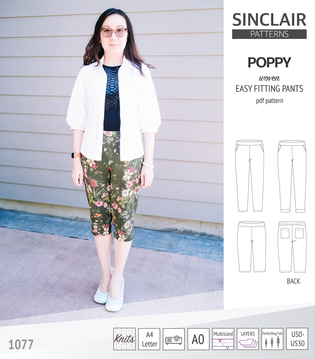 Poppy easy fitting pants for woven fabrics (PDF)