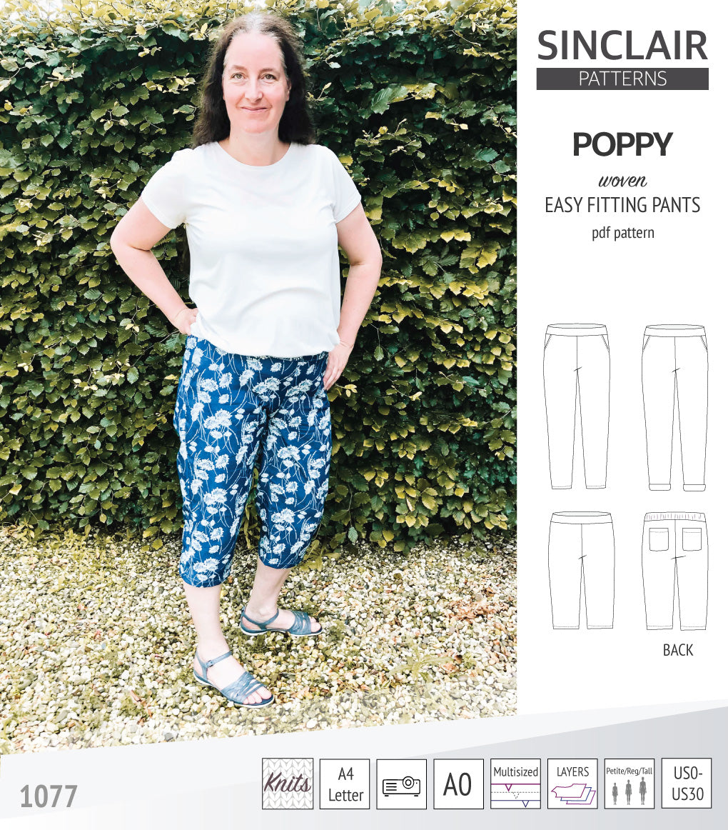 Poppy easy fitting pants for woven fabrics (PDF)