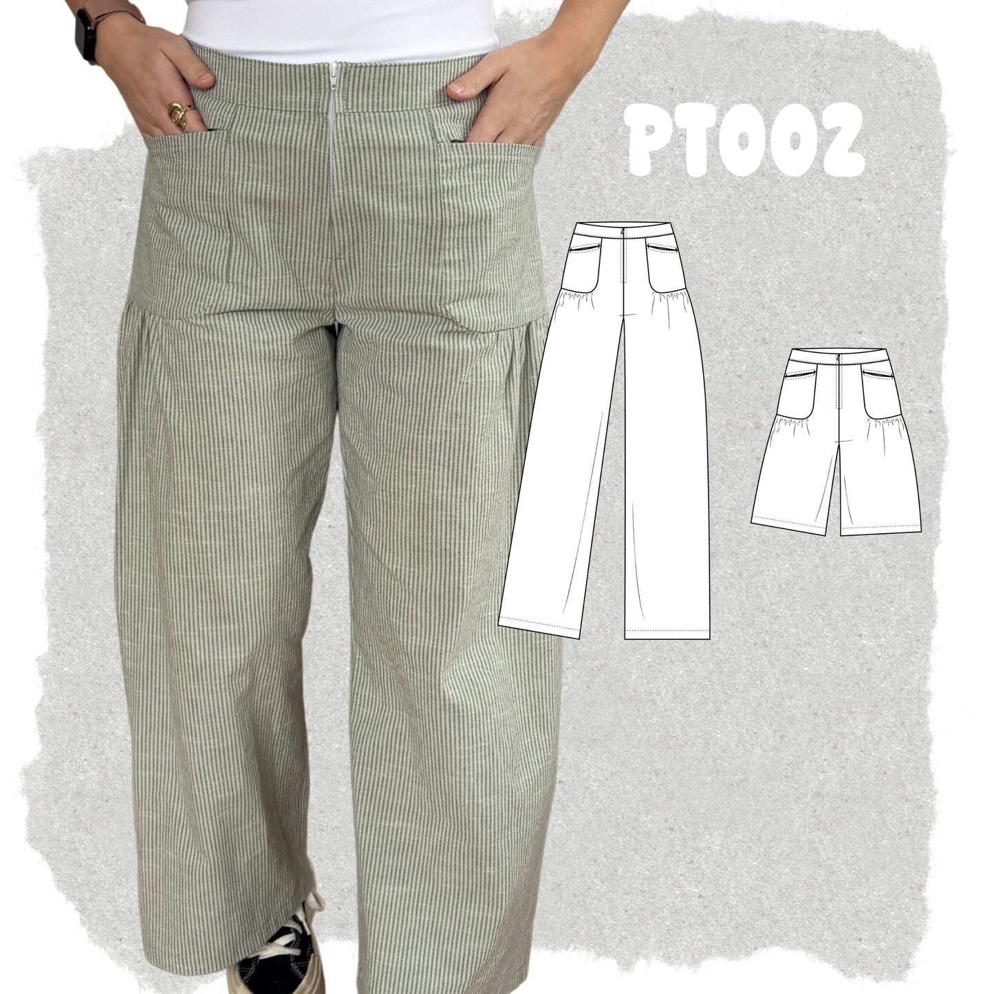 PT002 - Pantalon jambe larges à poches froncées