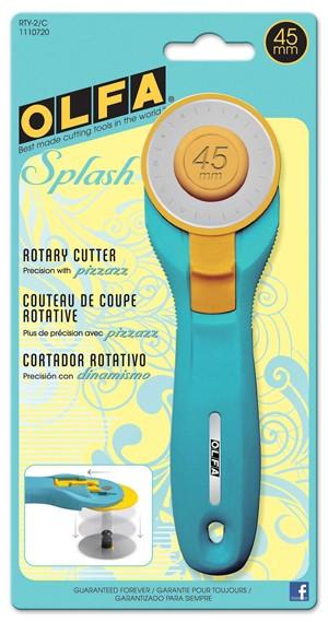 Rotary cutter OLFA SPLASH with 45mm straight handle - Turquoise