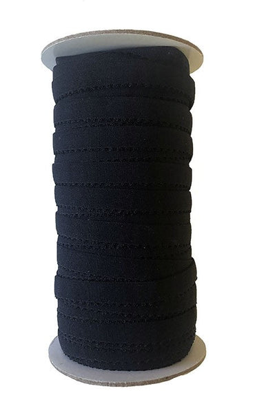 End of roll 38 cm - Elastic bias (fold-over) with picot edge - 12 mm - Black