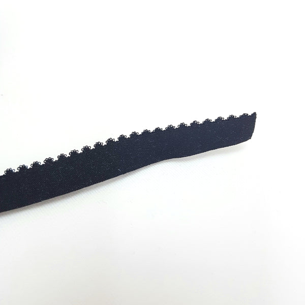 Elastic bias (fold-over) picoté edge - 12 mm - Black
