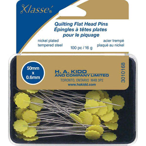 Épingles à tête plate pour courtepointe KLASSE´ - jaune - 100mcx - 50mm (2″)