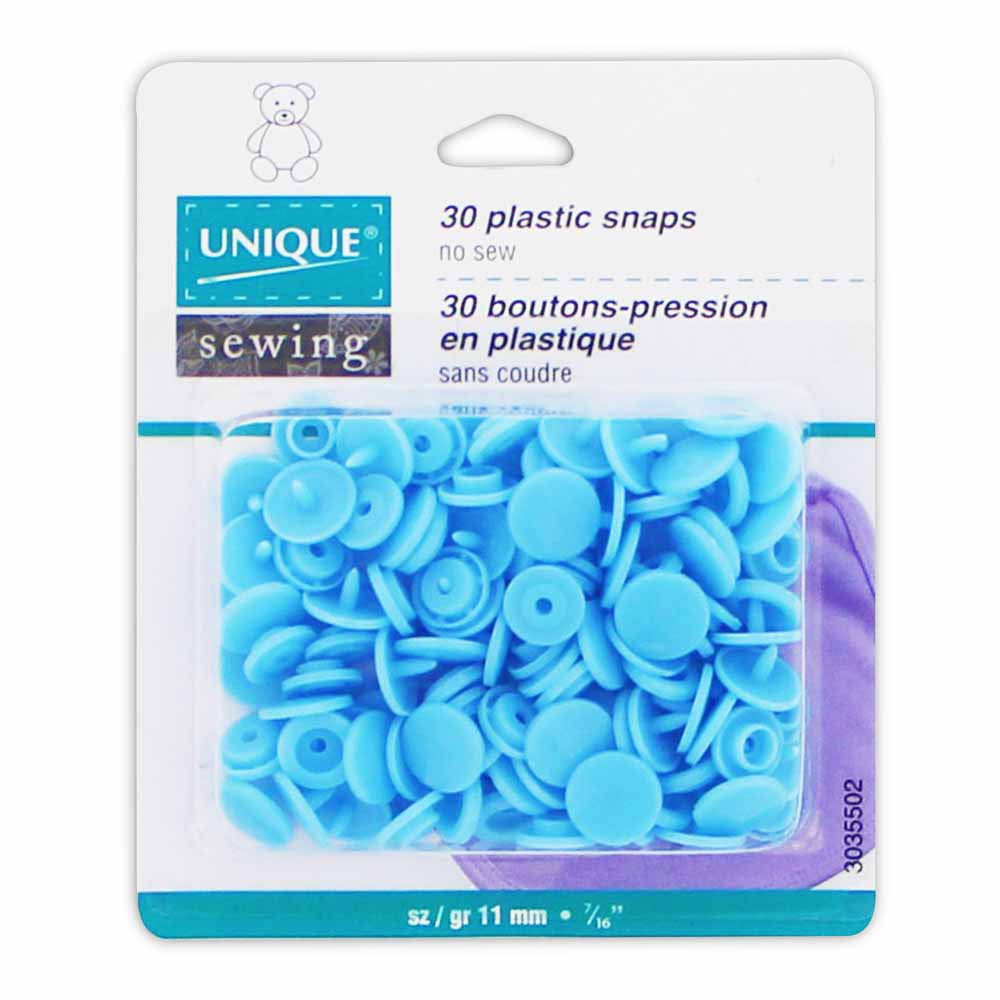 Boutons pression en plastique 11mm UNIQUE - Bleu bébé - paquet de 30