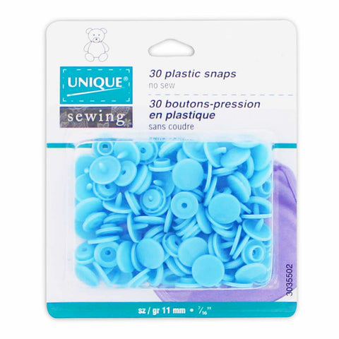 Boutons pression en plastique 11mm UNIQUE - Bleu bébé - paquet de 30