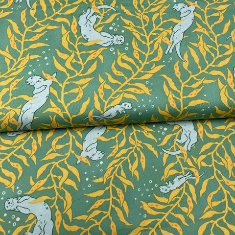Green otters - Birch Fabrics - Organic printed poplin