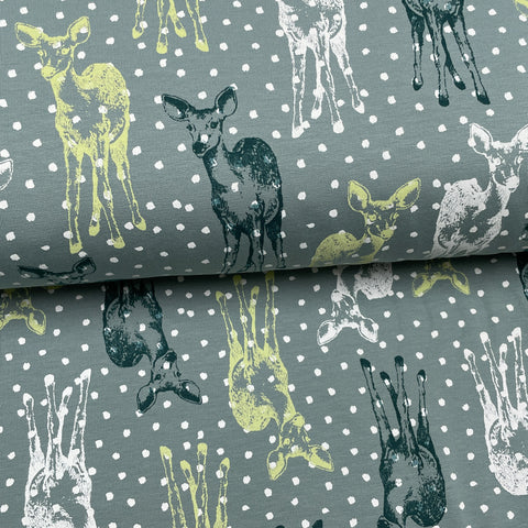 Green deer - Printed brushed fleece