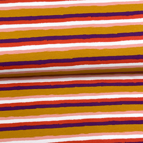 Ocher retro striped - Printed stretch cotton hooded cotton