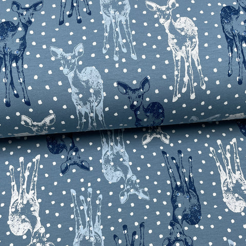 Cerfs bleu - Molleton brossé imprimé