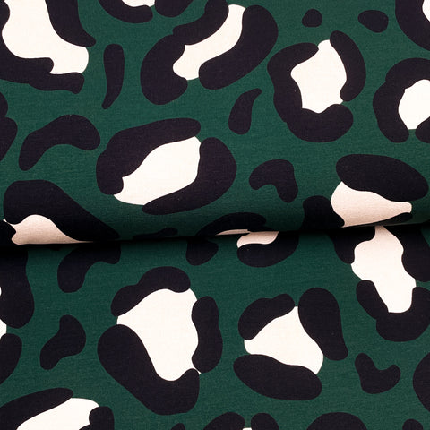 Petrol green leopard - Printed French Terry