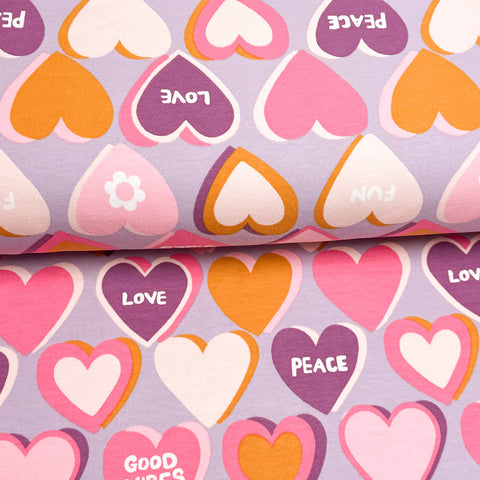 Lilac Hearts - Printed French Terry