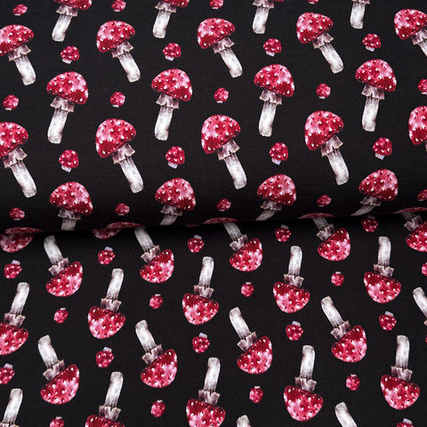 Mushrooms black - Printed French Terry