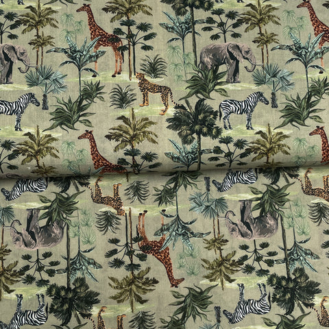 Green safari animals - Printed poplin