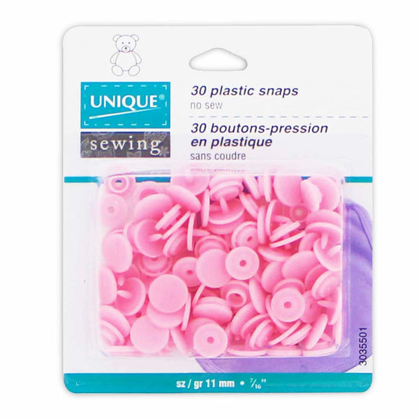 UNIQUE 11mm Plastic Snaps - Baby Pink - pack of 30